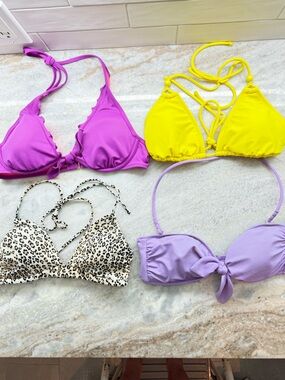 Victoria's Secret swim- Purple, Yellow, Lavender & Cream Leopard Bikini Tops Set